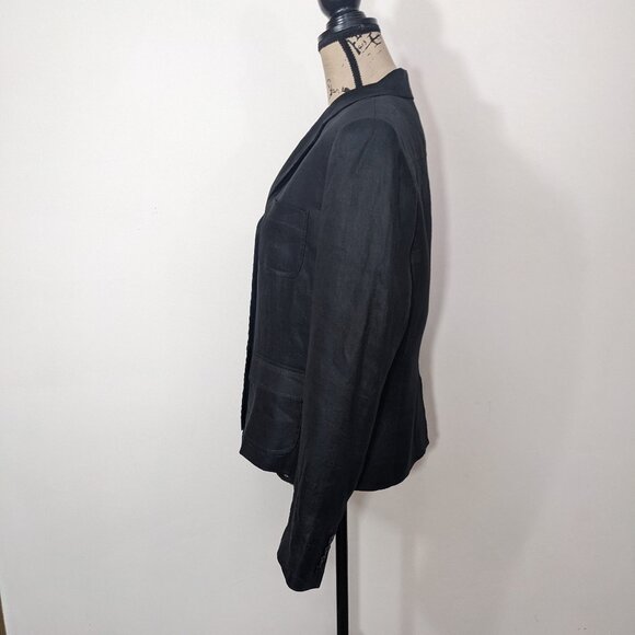 Lauren Ralph Lauren Black 100% Linen Blazer Jacket Lined Career Office size 12 - Picture 6 of 14